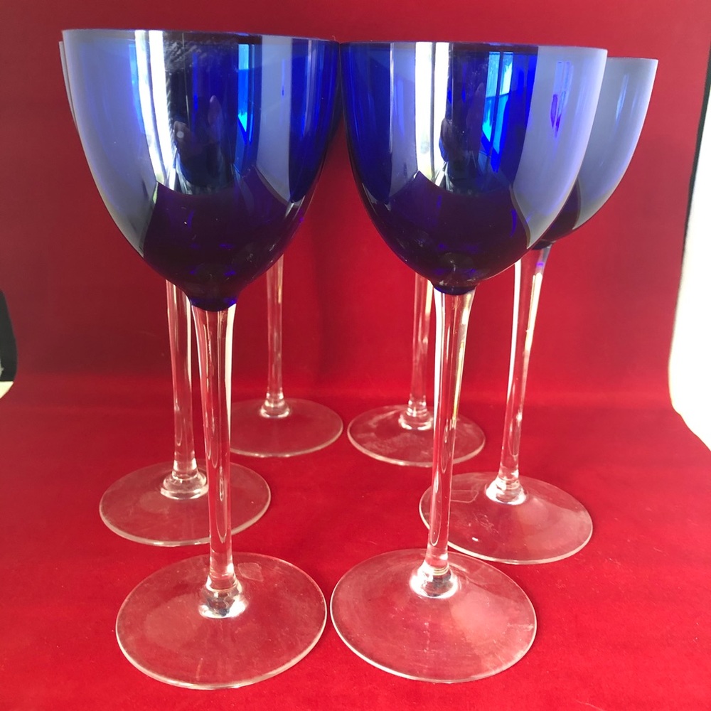 MURANO Cobalt Blue Wine Glasses Set of 6